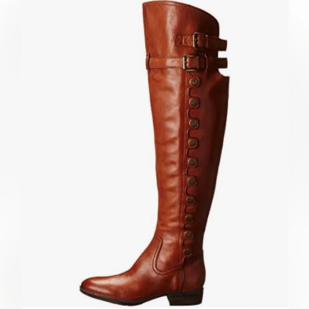 Sam Edelman Pierce 2 Athletic Button-Accent Riding Boots - Cognac Brown. Size 8